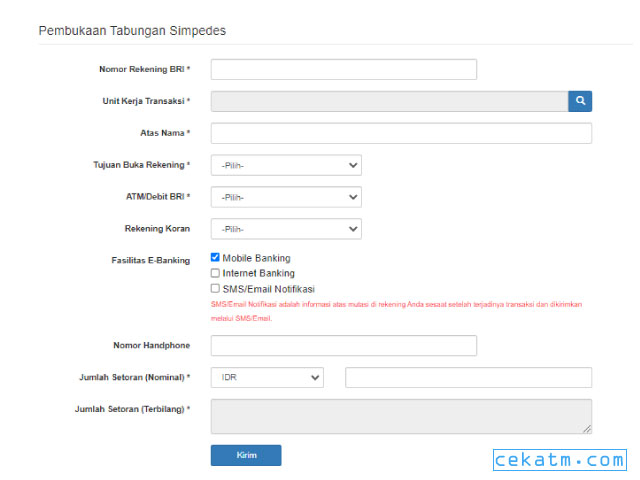 Cara Membuat Rekening BRI Simpedes Via Online