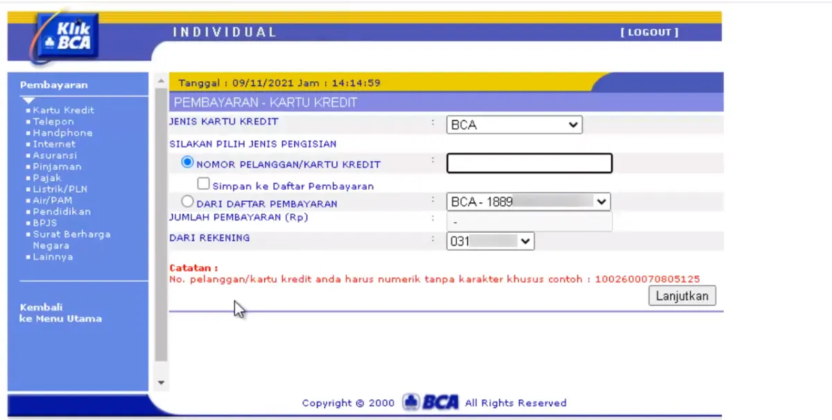 tutorial bayar kartu kredit bca via internet banking