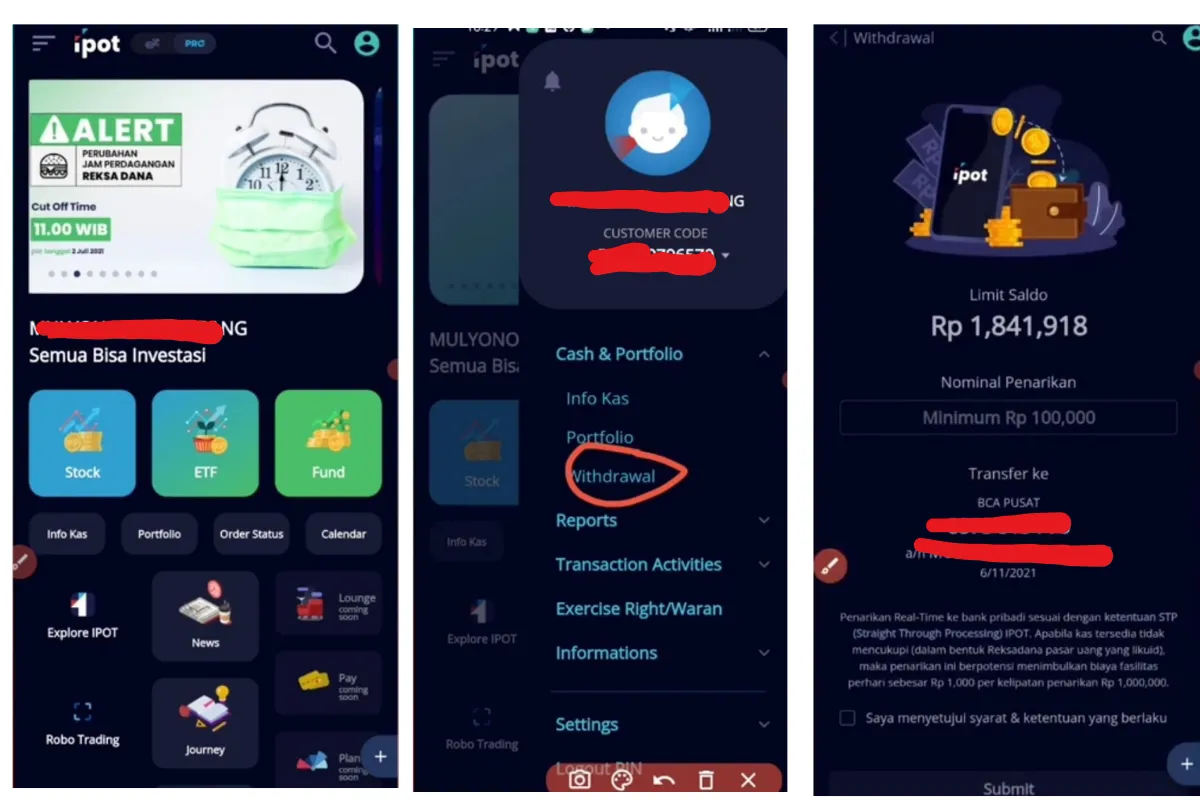 Cara menarik uang dari RDN BCA pakai ipot
